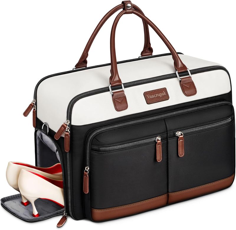 Photo 1 of 
Vancropak Travel Duffle Bag with Laptop Compartment, Airline Large Weekender Bags for Women, Carry On Overnight Tote with Shoe Compartment & Packing Cubes, Gym Hospital with Wet Pocket, Black Beige