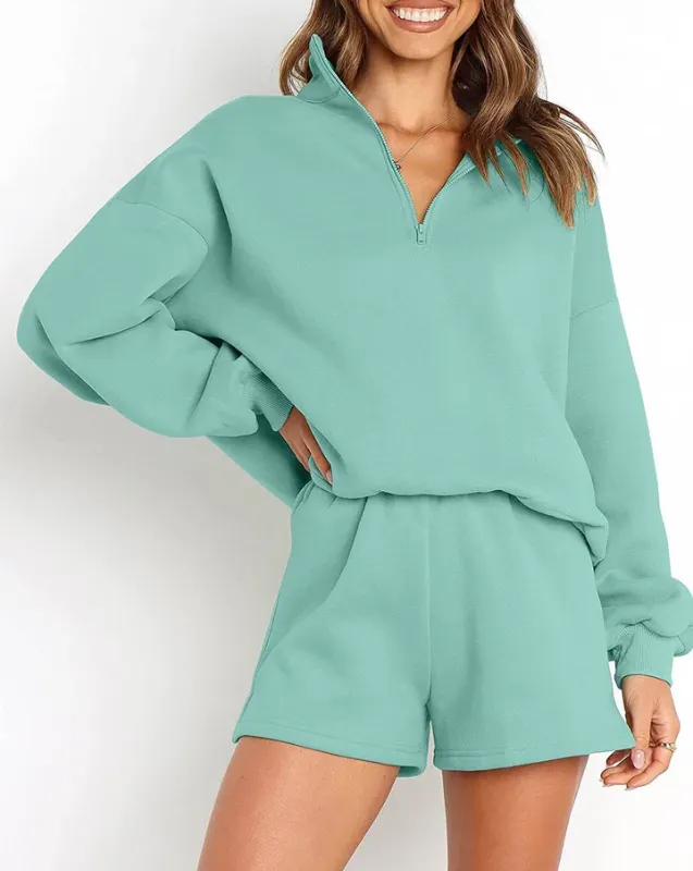 Photo 1 of ***SMALL SIZE*** MEROKEETY Long Sleeve Zipper Sweatsuit Short Set Light Green