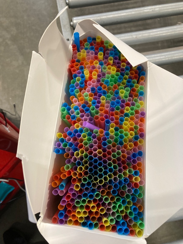 Photo 1 of [500 Pcs] Bendy Colorful Disposable Plastic Straws - 10.25" Long 0.23" Diameter Flexible Drinking Straws