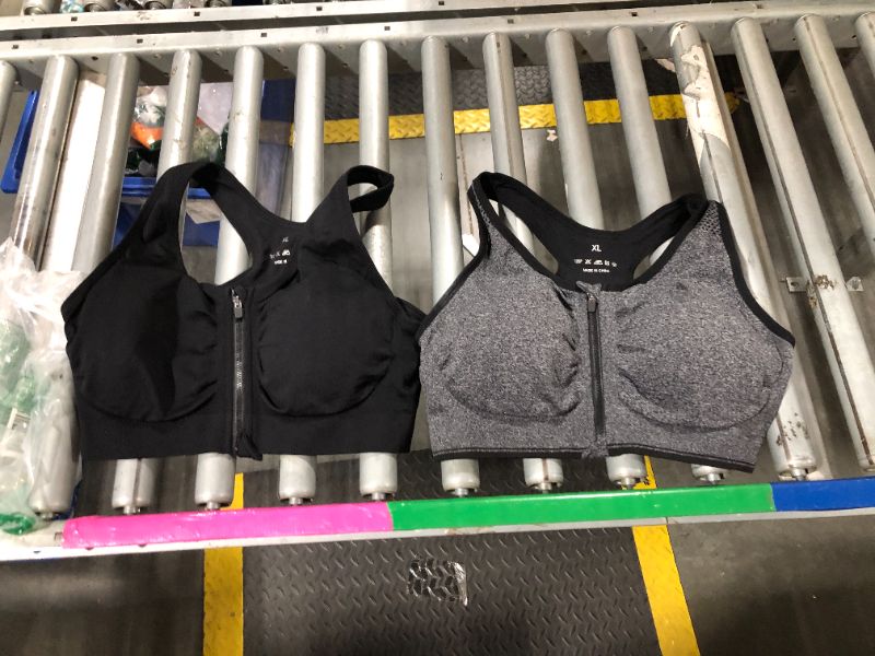Photo 1 of ***XL SIZE, stock photo only has M size*** Women's Zip Front Sports Bra - Wireless, Padded, Post-Surgery, Racerback, Workout & Yoga Bra Top 2 Pack