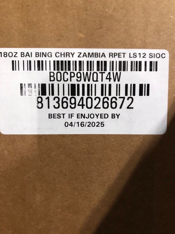 Photo 1 of **BEST BY 4/16/2025**Bai Antioxidant Infused Water Beverage, Zambia Bing Cherry, with Vitamin C and No Artificial Sweeteners, 18 Fluid Ounce Bottle, 12 Pack
