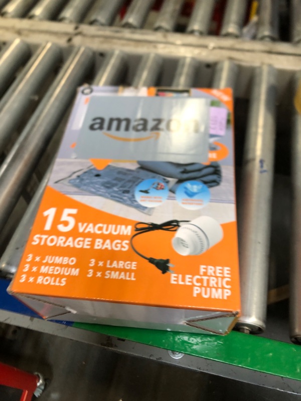 Photo 1 of 15 Pack Vacuum Storage Bags with Electric Pump (3 Jumbo, 3 Large, 3 Medium, 3 Small, 3 Roll Up), Space Saver Sealer Compression Bags for Blankets, Comforters, Pillows, Clothes Storage