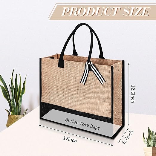 Photo 1 of 1PC Burlap Tote Bag 17 x 12.6 x 6.7 Inch Jute Tote Bag  