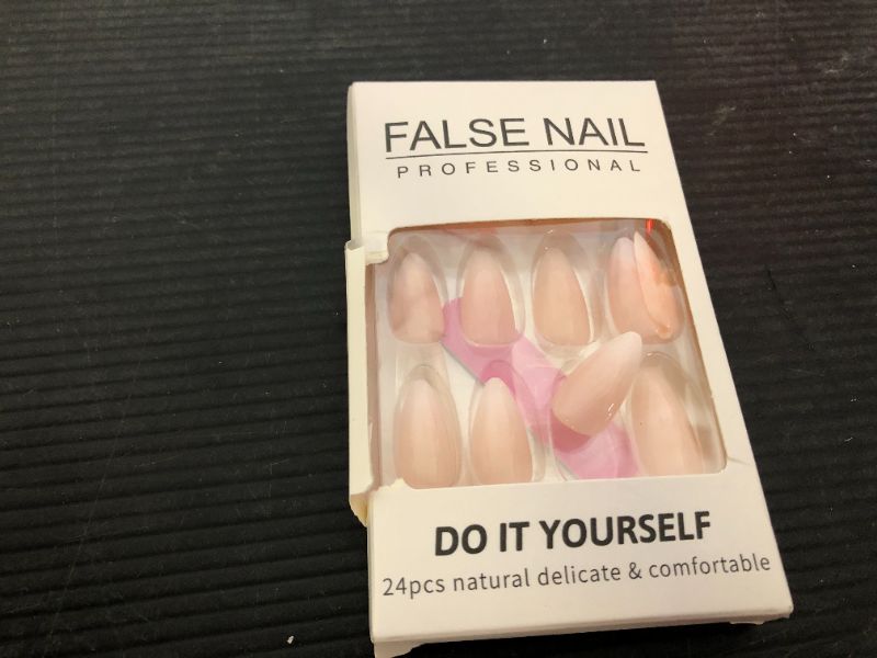 Photo 1 of YOSOMK Gradient Nude Press on Nails Medium Almond Fake Nails Glossy Stick on Acrylic Nails Natural Ombre Glue on False Nails for Women