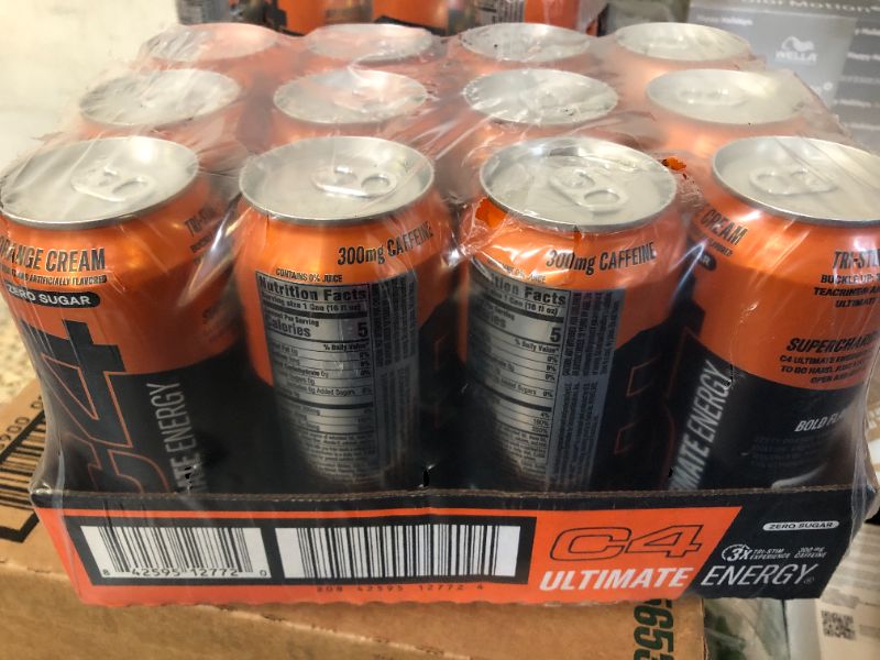 Photo 1 of exp date  11/2025--Cellucor C4 Ultimate | Pre Workout Sugar Free Energy Drink | Tri-Stim Experience with 300mg Caffeine + TeaCrine + Dynamine | Orange Cream| 16oz (Pack of 12)
