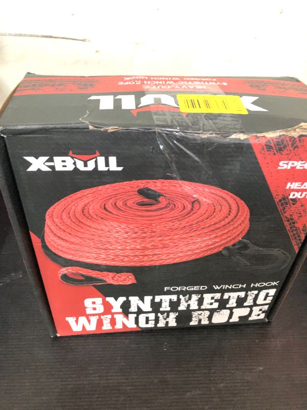 Photo 1 of X-BULL Synthetic Winch Rope - Cable Kit -1/2" X 85ft 32000LBS Winch Line with Protective Sleeve Forged Winch Hook Safety Pull Strap go for 4WD Off Road Vehicle Truck SUV ATV UTV-Red