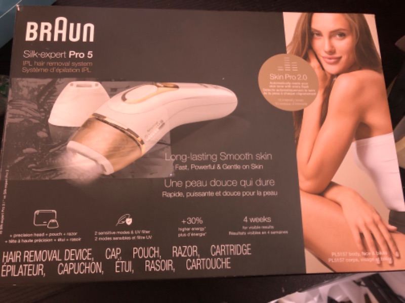 Photo 1 of Braun IPL Silk·Expert Pro 5 PL5157 Latest Generation IPL, Holiday Gifts for Women and Men, at-Home Hair Removal System with Soft Pouch and Precision Head