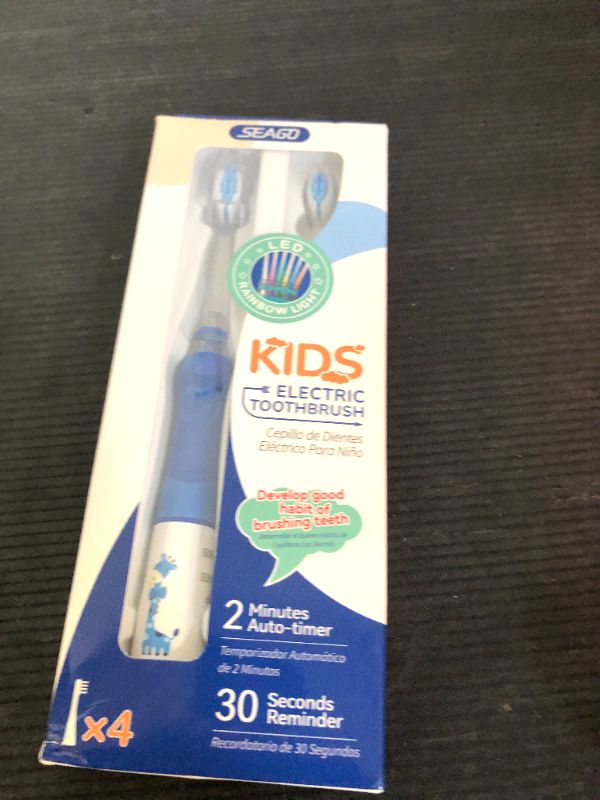 Photo 1 of SEAGO Kids Electric Toothbrush with 2 Mins Brushing Timer and 4 Replacement Bursh Heads, Rainbow LED Light Make Brushing Fun, Blue Color Boys Battery Powerd Toothbrush for 4-12 Years Old?SG-977