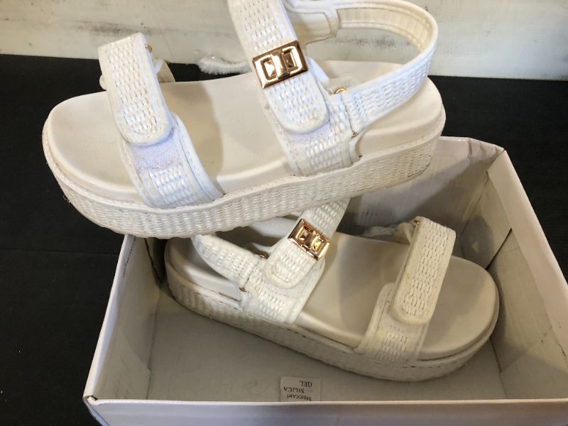 Photo 1 of LUCKY STEP Women's Raffia Platform Wedge Sandals Open Toe Slingback Sandals Adjustable Double Strap Beach Sandals(8 M US White)