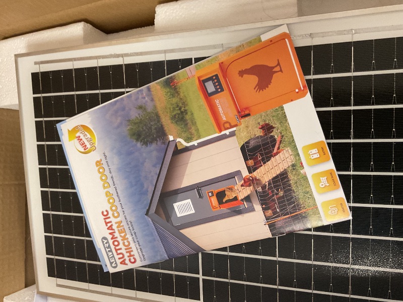 Photo 1 of NEWTRY Automatic Chicken Coop Door Opener, Pivot Door with Timer&Light Sensor, Anti-Pinch, 10W Solar Powered with 40m Remote Control (Red)