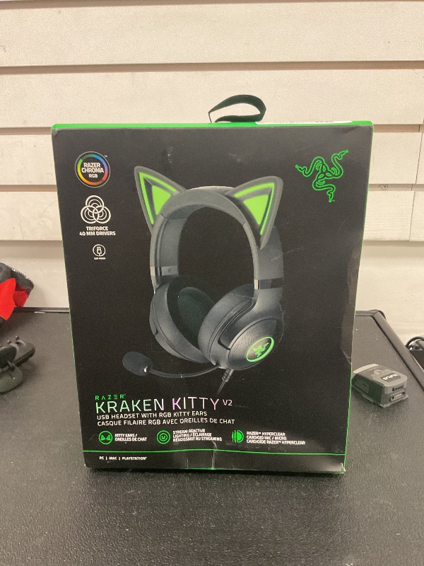 Photo 1 of Razer Kraken Kitty V2 USB Wired Headset: Chroma RGB Kitty Ears - Stream Reactive Lighting - HyperClear Cardioid Mic - 40 mm Drivers - 7.1 Surround Sound - Comfortable Ear Cushions - Black