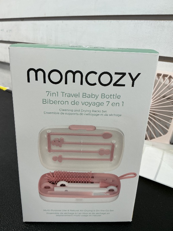 Photo 1 of Momcozy Bottle Brush Set - Baby Bottle Cleaner Kit with Silicone Brush, Nipple Brush, Straw Brush, Soap Dispenser, Drying Rack - 7 in 1 Bottle Cleaning Tool for Home and Travel, Pink