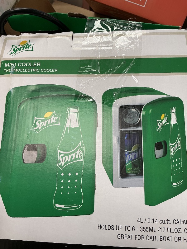 Photo 1 of Sprite Mini Fridge - Refrigerator for Bedroom Skincare Office, Portable Table Top Beverage Cooler, 12V 110V Refrigerador For Drinks, Soda, Wines, Breast Milk, Use In Car, Dorm, Outdoor, Patio, 8 Can