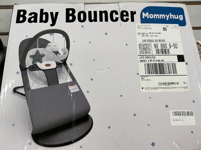 Photo 1 of Portable Baby Bouncer Seat for Infants, 0-18 Months, 3 Modes of Use with Rocker & Stationary Options, Ergonomic Infant Chair with Hanging Toys, Baby Shower Gifts – Grey