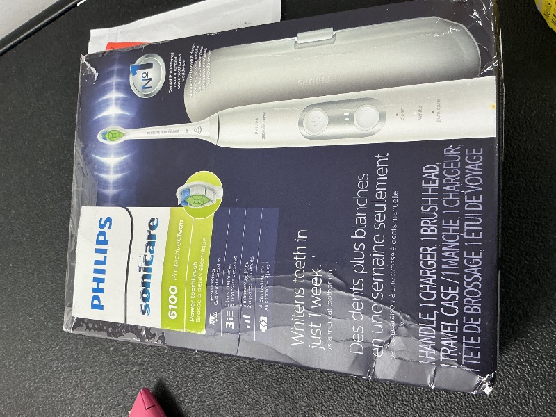Photo 1 of PHILIPS Sonicare ProtectiveClean 6100 Rechargeable Electric Toothbrush, with Pressure Sensor, 3 Cleaning Modes, SmarTimer and QuadPacer, 14-Day Battery Life, Travel Case, White, Model HX6877/21
