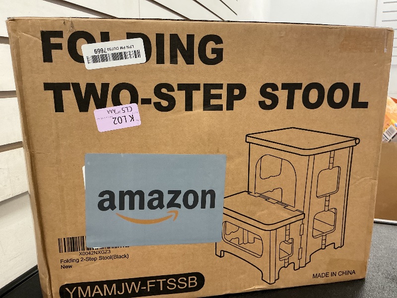 Photo 1 of AMOISE Amoise Folding 2-Step Stool, Non-Slip Portable Footstool 8'' & 17'' Dual Heights, Holds 300 lbs, Portable Footstool for Kitchen Home Toilet Bedroom Office Bathroom RV(Black)