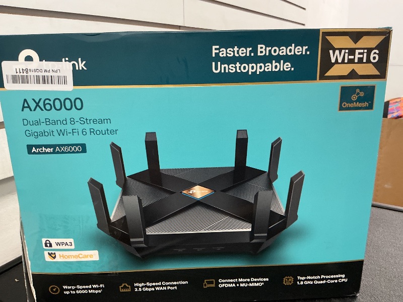 Photo 1 of TP-Link AX6000 WiFi 6 Router(Archer AX6000) -802.11ax Wireless 8-Stream Gaming Router, 2.5G WAN, 8 Gigabit LAN Ports, MU-MIMO, 1.8GHz Quad-Core CPU