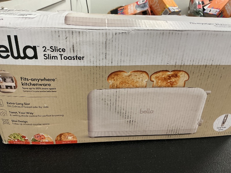 Photo 1 of bella 2 Slice Slim Toaster, Fits-anywhere™ Kitchenware, 6 Setting Shade Control with Reheat & Cancel Buttons, Removable Crumb Tray, 10” Long Slot, Anti Jam & Auto Shutoff, 900 Watt, Oatmilk