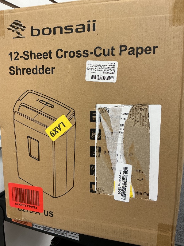 Photo 1 of Bonsaii 12-Sheet Cross Cut Paper Shredder, 5.5 Gal Home Office Heavy Duty Shredder for Paper, Credit Card, Mail, Staples, with Transparent Window, High Security Level P-4 (C275-A)