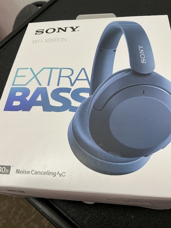 Photo 1 of Sony WH-XB910N Extra BASS Noise Cancelling Headphones, Wireless Bluetooth Over The Ear Headset with Microphone and Alexa Voice Control, Blue (Amazon Exclusive)