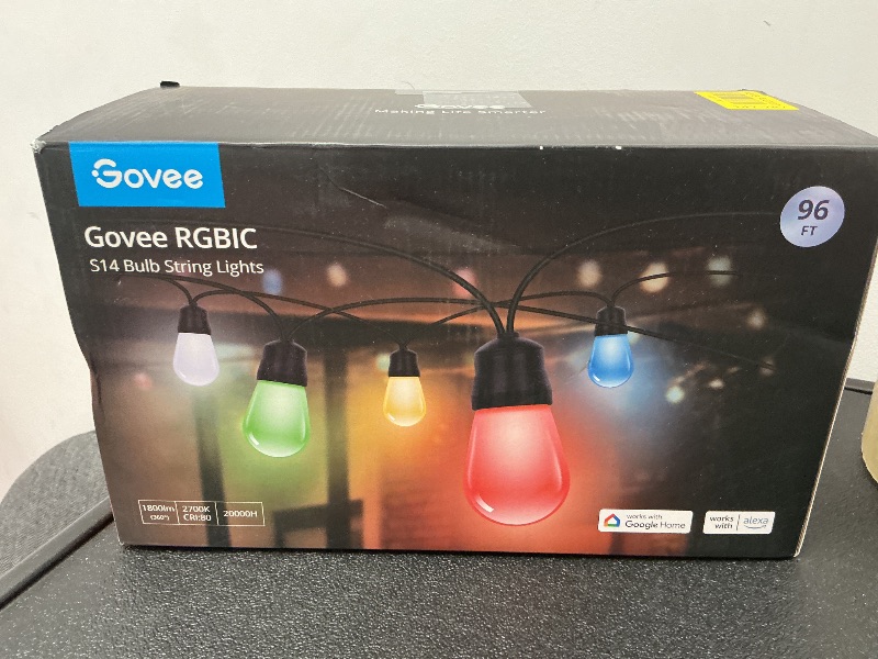 Photo 1 of Govee Smart Outdoor String Lights H7021, RGBIC Warm White 96ft (2 Ropes of 48ft) LED Bulbs for Outdoor Decorations, WiFi Patio Lights Work with Alexa, Google, APP Control, IP65 Waterproof