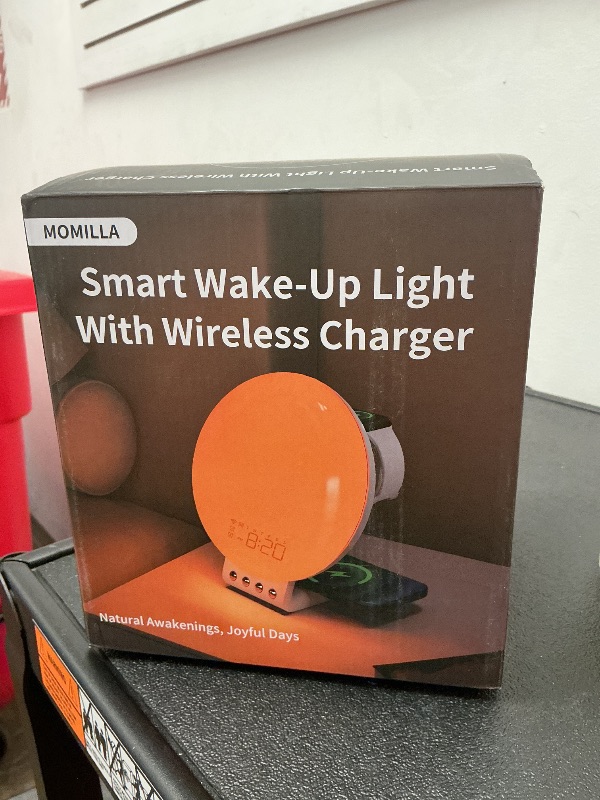 Photo 1 of MOMILLA Sunrise Alarm Clock Smart, 3 in 1 Wireless Charging Station, App Control Sound Machine White Noise, Sunlight Sunset Lamp, Night Light Wake up Light in Bedroom for Heavy Sleepers, Kids, Adults