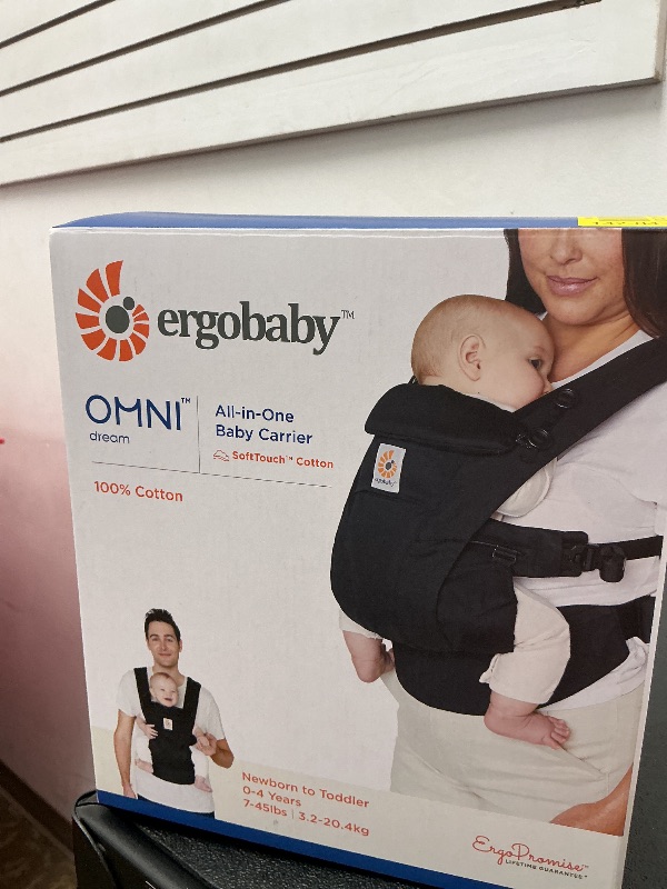 Photo 1 of Ergobaby All Carry Positions SoftTouch Cotton Baby Carrier with Enhanced Lumbar Support (7-45 lb), Omni Dream, Onyx Black