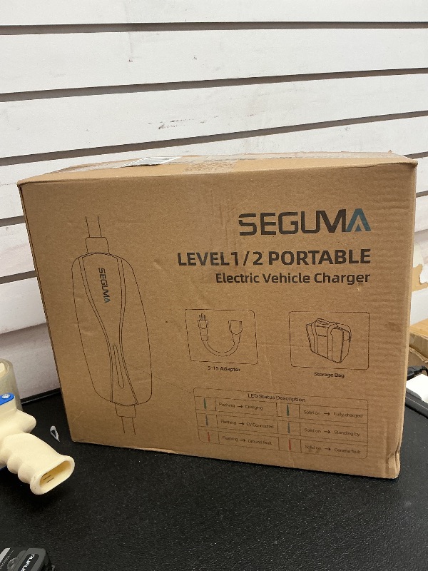 Photo 1 of SEGUMA Level 1/2 EV Charger, 16Amp Electric Car Charger Portable EV Charger 25FT Cable with NEMA 6-20 Plug and NEMA 5-15 Adapter, Home Mobile EV Charging Station for J1772 BEVs/PHEVs 110V-240V(Silver)