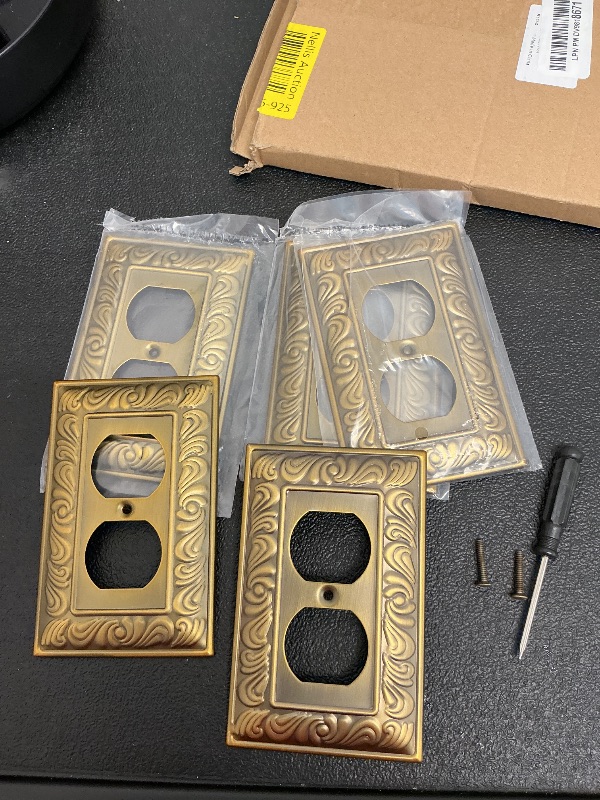 Photo 1 of Antique Brass Duplex Outlet Cover Paisley Pattern Decorative Wall Plates for Electrical Outlet, Metal Switch Plates and Receptacle Cover for Kitchen Bathroom (1 Gang Duplex Outlet-6 Pack)