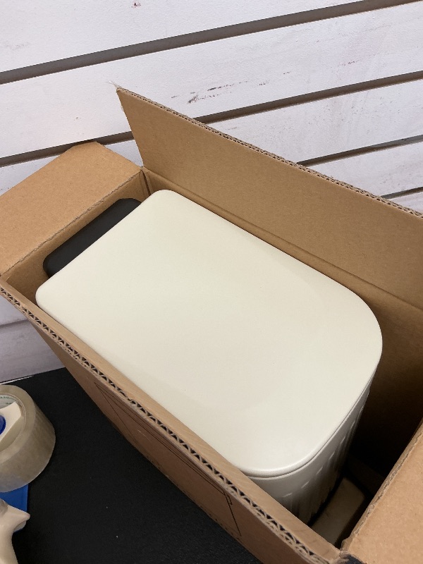 Photo 1 of Small Bathroom Trash Can with Lid Soft Close-6L/1.6 Gal Slim Step Garbage Can-Metal Pedal Wastebasket-Narrow Rectangle Garbage Container Bin for Corner Office, Bedroom, Toilet, Live Room-Beige