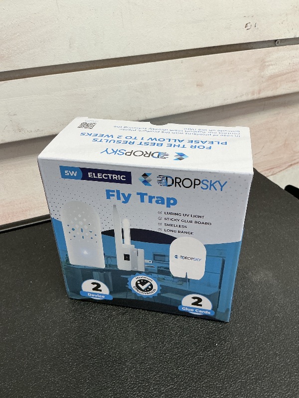 Photo 1 of Dropsky Indoor Flying Insect Trap - Plug-in Bug Light Trap for Fruit Flies, Gnats and Houseflies - Odorless and Mess Free (2 Traps + 2 Glue Cards)