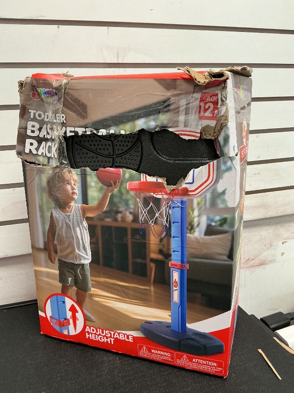 Photo 1 of JOYIN Toddler Basketball Arcade Game Set, Adjustable Basketball Goal with 4 Balls for Kids Indoor Outdoor Play, Carnival Games, Christmas Birthday Gift for Boys Girls Age 1 and Up - Air Pump Included
