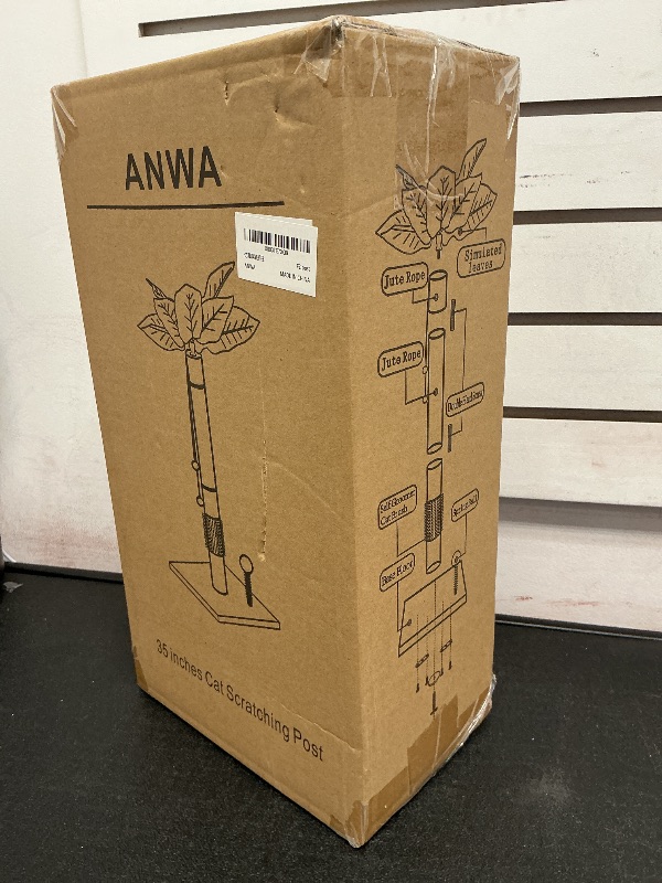 Photo 1 of ANWA 35" Tall Cat Scratching Post for Kitten and Large Cats, Scratching Post for Indoor Cats with Self-Grooming Rubber Brush, Cat Sisal Post with Simulated Leaves