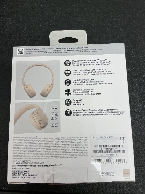 Photo 1 of Sony WH-CH520 Wireless Headphones Bluetooth On-Ear Headset with Microphone, Cappuccino
