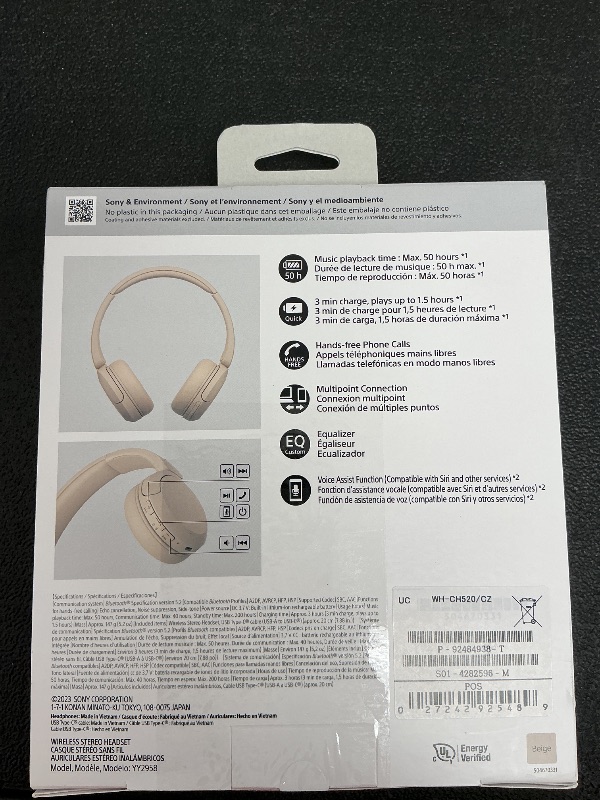 Photo 1 of Sony WH-CH520 Wireless Headphones Bluetooth On-Ear Headset with Microphone, Cappuccino