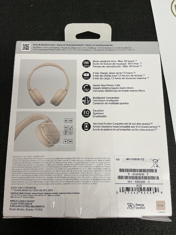 Photo 1 of Sony WH-CH520 Wireless Headphones Bluetooth On-Ear Headset with Microphone, Cappuccino