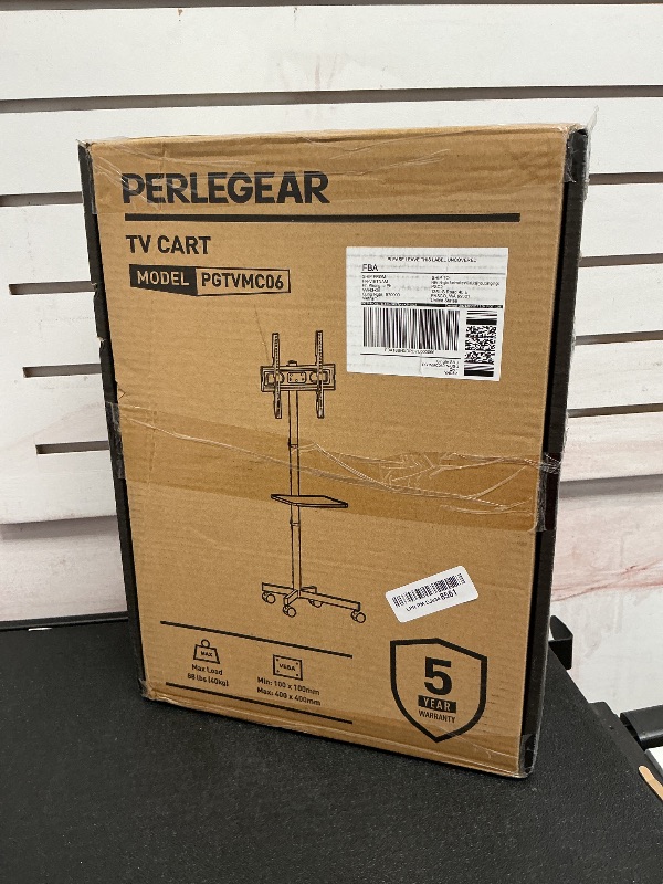 Photo 1 of Perlegear Mobile TV Cart, Clip-On Integrated Power Supply, Rolling TV Stand Portable for 23-60? TVs (up to 88 lbs), 3 Height Levels with Adjustable Tray, TV Stand with Wheels, Max VESA 400x400mm