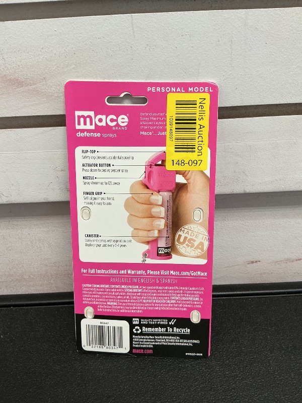 Photo 1 of Mace Brand Self Defense Mace Pepper Spray, 12' Spray Stream, 10% OC Pepper Spray with UV Marking Dye, Attention-Grabbing Pink Case, Keychain & Belt-Clip, 18 Grams, 4.25" x 1.25" Personal Size (80347), Hot Pink