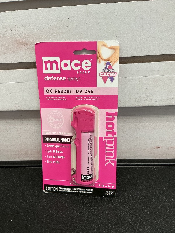 Photo 1 of Mace Brand Self Defense Mace Pepper Spray, 12' Spray Stream, 10% OC Pepper Spray with UV Marking Dye, Attention-Grabbing Pink Case, Keychain & Belt-Clip, 18 Grams, 4.25" x 1.25" Personal Size (80347), Hot Pink