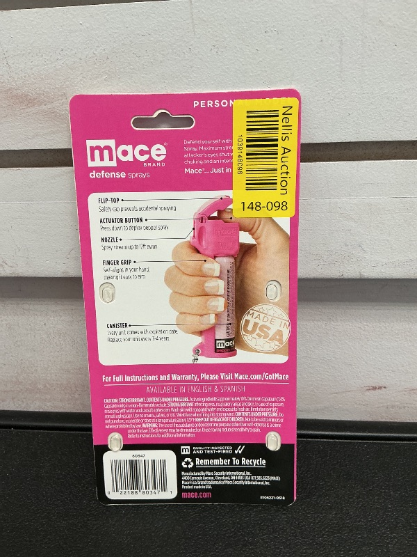 Photo 1 of Mace Brand Self Defense Mace Pepper Spray, 12' Spray Stream, 10% OC Pepper Spray with UV Marking Dye, Attention-Grabbing Pink Case, Keychain & Belt-Clip, 18 Grams, 4.25" x 1.25" Personal Size (80347), Hot Pink