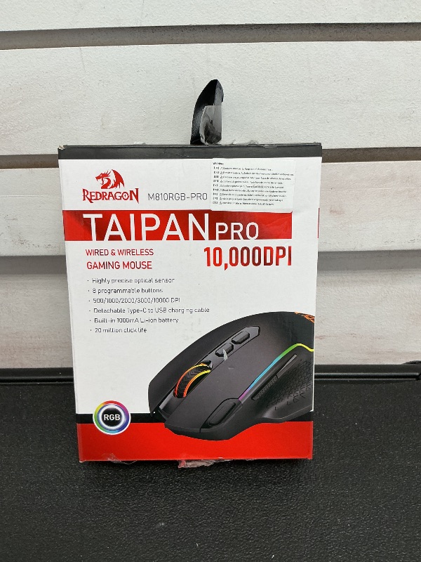Photo 1 of Redragon M810 Pro Wireless Gaming Mouse, 10000 DPI Wired/Wireless Gamer Mouse w/Rapid Fire Key, 8 Macro Buttons, 45-Hour Reliable Power Capacity and RGB Backlit for PC/Mac/Laptop