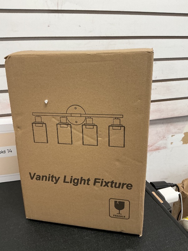 Photo 1 of 4-Light Bathroom Light Fixtures, Matte Black Modern Vanity Lights Over Mirror with Clear Glass Shade, Bathroom Wall Lamp for Mirror Kitchen Living Room Hallway Cabinet Porch Bedroom Reading room