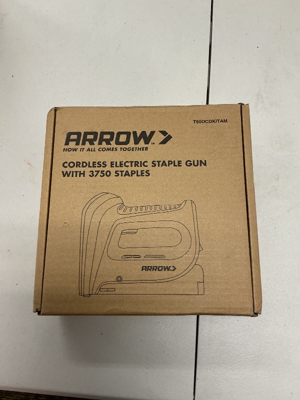 Photo 1 of Arrow Cordless Staple Gun Kit, Electric Stapler with 3750 Pieces T50 1/4", 3/8", 1/2" Staples, for Upholstery Professional and DIY Projects, T50DCD