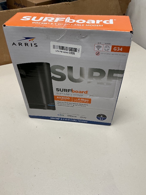 Photo 1 of ARRIS (G34) - Cable Modem Router Combo - Fast DOCSIS 3.1 Gigabit WiFi 6 (AX3000), Approved for Comcast Xfinity, Cox, Spectrum & More, 1 Gbps Max Internet Speeds