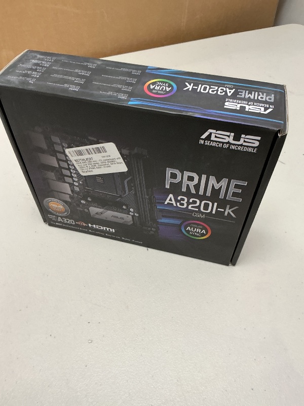 Photo 1 of ASUS AMD AM4 mini–ITX motherboard with Aura Sync RGB header, DDR4 3600MHz, 32Gb/s M.2, HDMI, DisplayPort, SATA 6Gb/s, USB 3.0 (PRIME A320I-K/CSM)