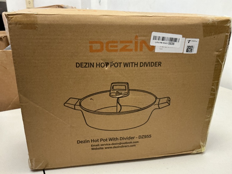 Photo 1 of Dezin 5-QT Double-flavor Shabu Shabu Pot with Divider, Dual Sided Nonstick Hot Pot, 12 Inch Divided Stockpot for Cooking, Hotpot for Induction Cooktop, Gas Stove & Hot Burner, Soup Ladle Included