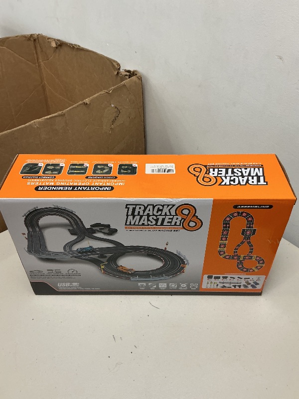 Photo 1 of Electric Slot Car Race Track Sets - Race Car Track Sets with 4 High-Speed Slot Cars 1:43 with Headlights, 2 Hand Controllers, Dual Racing Game Lap Counter, Birthday, Toys for Children