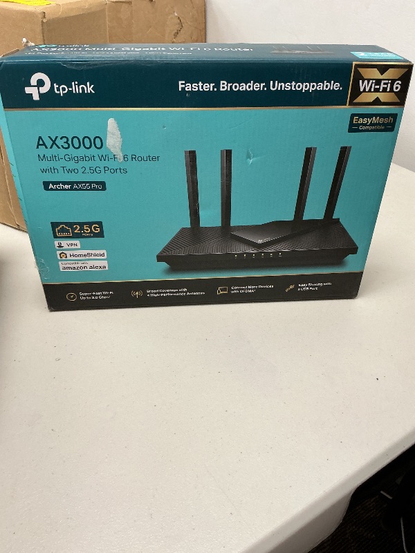 Photo 1 of TP-Link AX3000 WiFi 6 Router (Archer AX55 Pro) - Multi Gigabit Wireless Internet, 1 x 2.5 Gbps Port, Dual Band, VPN, OFDMA, MU-MIMO, USB Port, WPA3, Compatible With Alexa