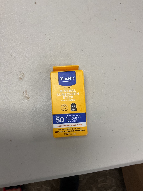 Photo 1 of Mustela Baby Mineral Sunscreen Stick SPF 50 Broad Spectrum - Face & Body Sun Stick with 70% Organic Ingredients - Ultra Sheer, Water Resistant & Fragrance-Free - 0.6 oz (Pack of 1)