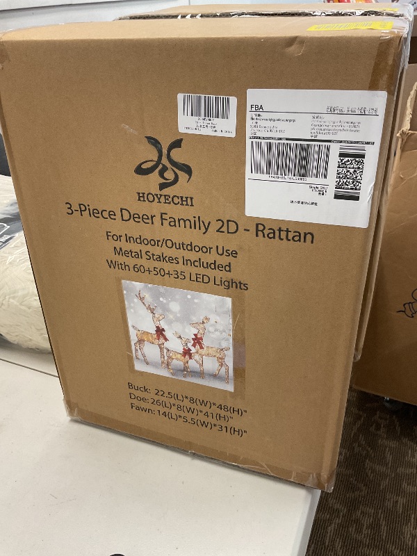 Photo 1 of HOYECHI 3-Piece 2D Lighted Christmas Rattan Deer Family Set Large Outdoor Yard Reindeer Holiday Decoration with 145 LED Lights, Stakes, Zip Ties - Brown